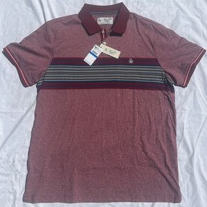 🆕Penguin by Munsingwear Cabernet 100% organic cotton chest multi stripe polo XL